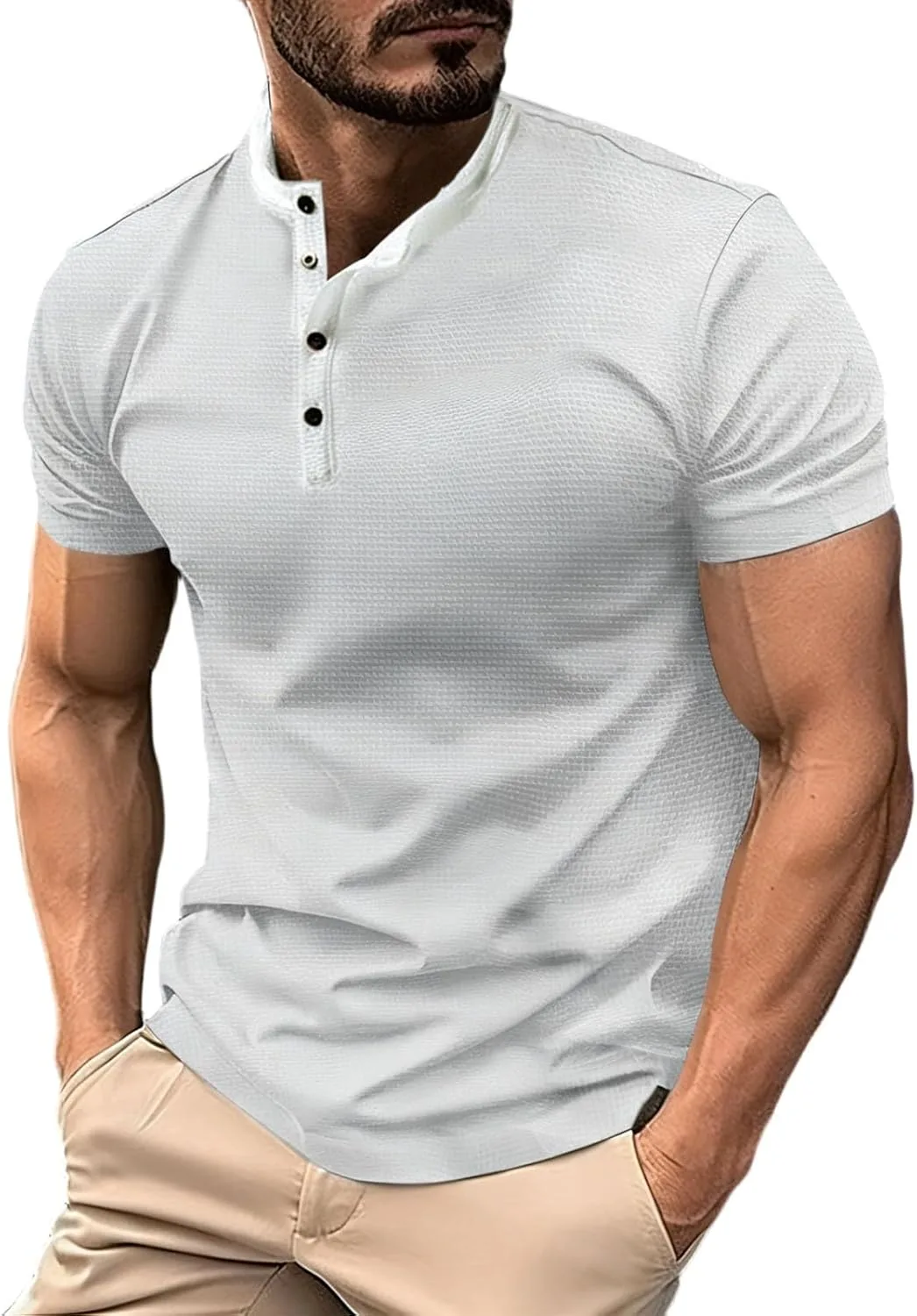 

Футболка Henley для мужчин, однотонная, легкая, с короткими рукавами