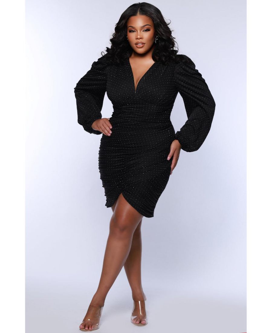 

Женское коктейльное платье с V-образным вырезом и пышными рукавами Celebrations by Sydney's Closet, Black