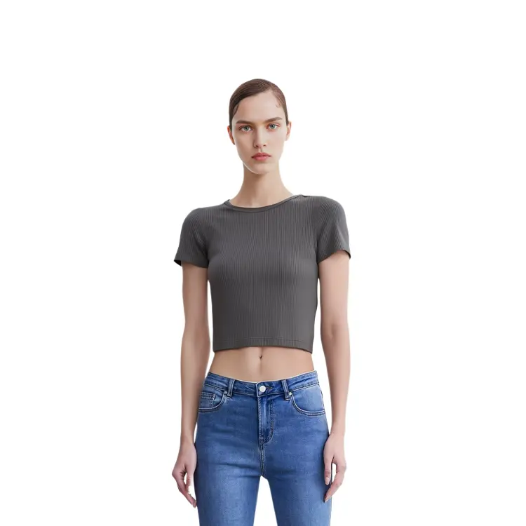 Женский укороченный топ Uniqlo, серый — фото 2
