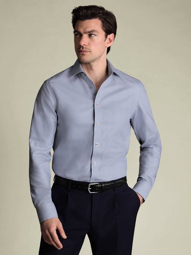 

Сорочка Slim Fit Non-Iron Burlington Weave Check из хлопка Charles Tyrwhitt, Mid Blue