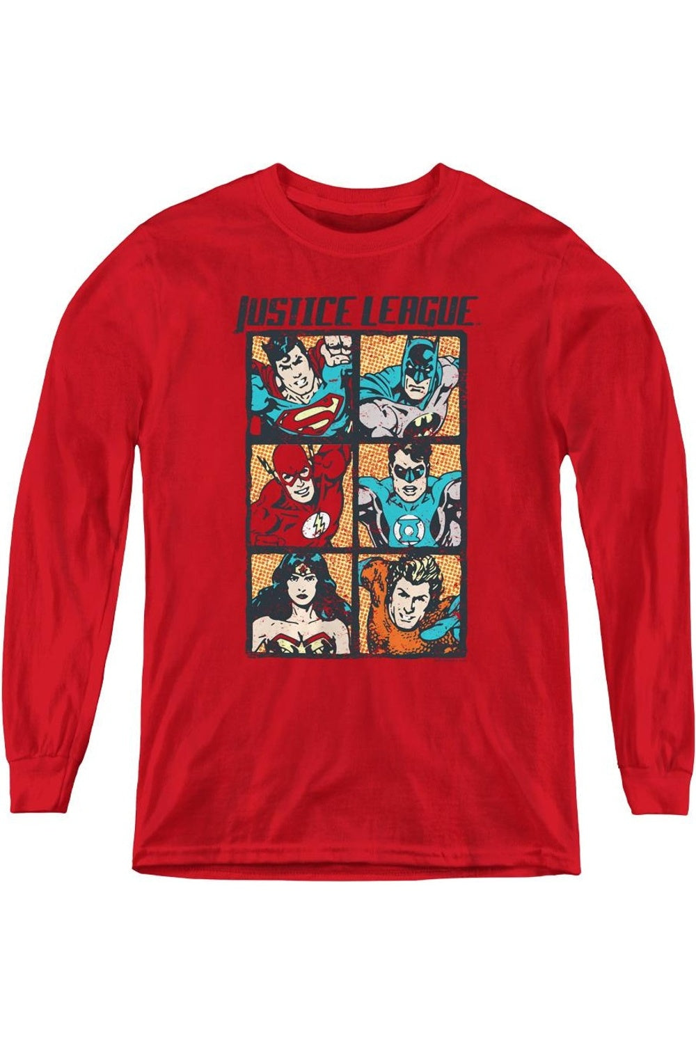 

Футболка с длинным рукавом для молодежи Justice League of America Rough Panels Gildan, красный