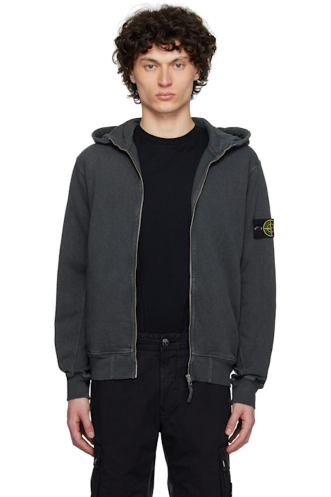 

Толстовка с капюшоном из серого флиса Malfilé с эффектом старины Stone Island
