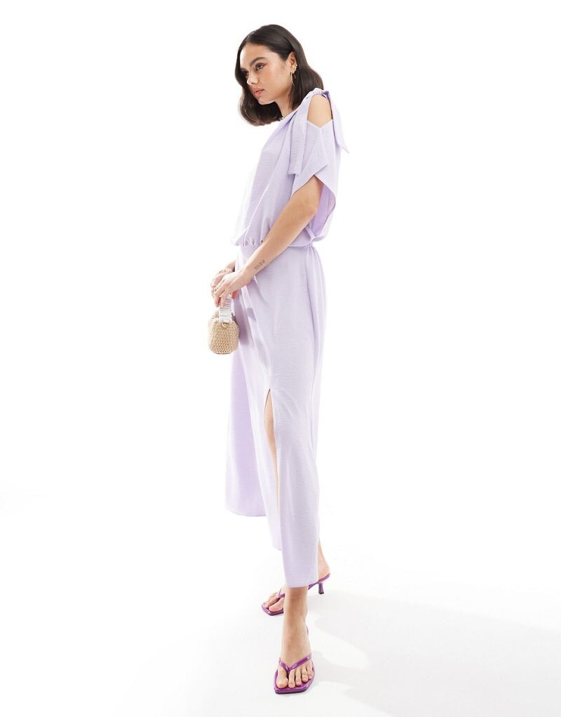 

ASOS DESIGN – сиреневое платье миди с бретельками и объемными рукавами