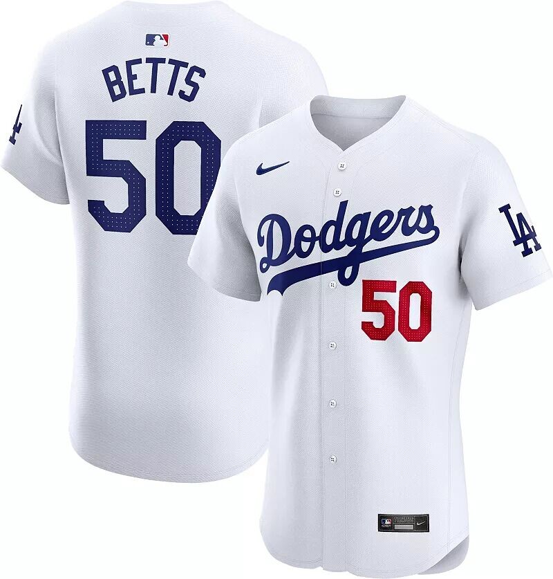 

Мужская белая майка Nike Los Angeles Dodgers Mookie Betts #50 Home Elite