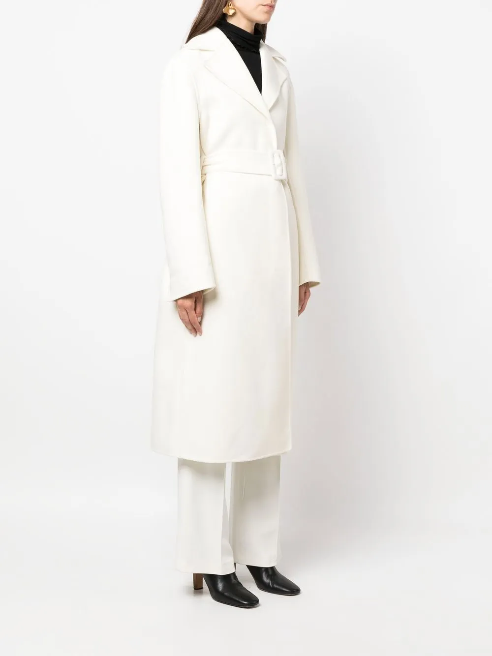 Однобортное пальто с поясом Jil Sander, белый — фото 3