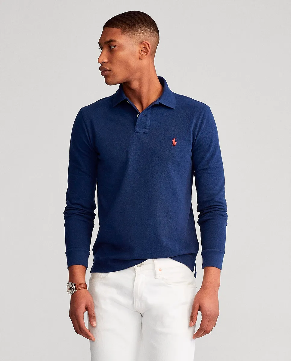 

Мужская приталенная хлопковая рубашка-поло Polo Ralph Lauren, тёмно-синий