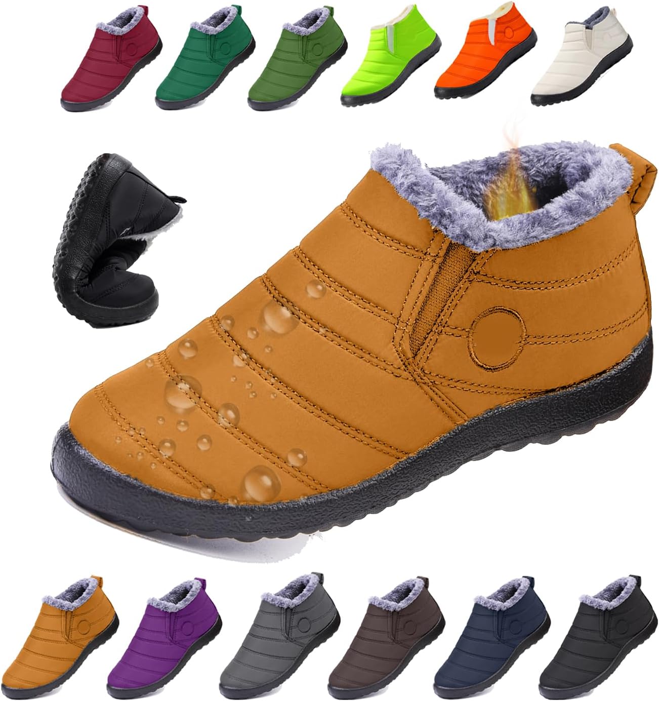 

Женские и мужские босые зимние ботинки, теплые ботильоны на снег, с противоскользящей подошвой, широкой носочной частью, с меховой подкладкой, кроссовки Generic, желтый