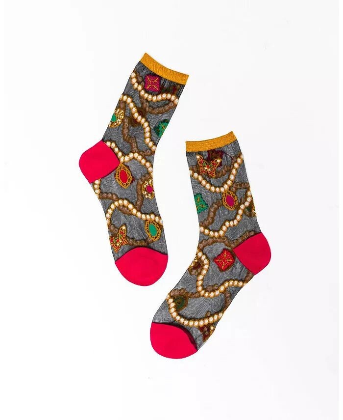 

Женские черные прозрачные носки с жемчугом и драгоценностями Sock Candy, мультиколор