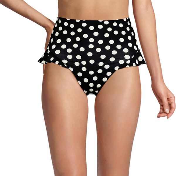 

Женские купальные трусы с рюшами и высокой посадкой Lands' End, цвет black white dots