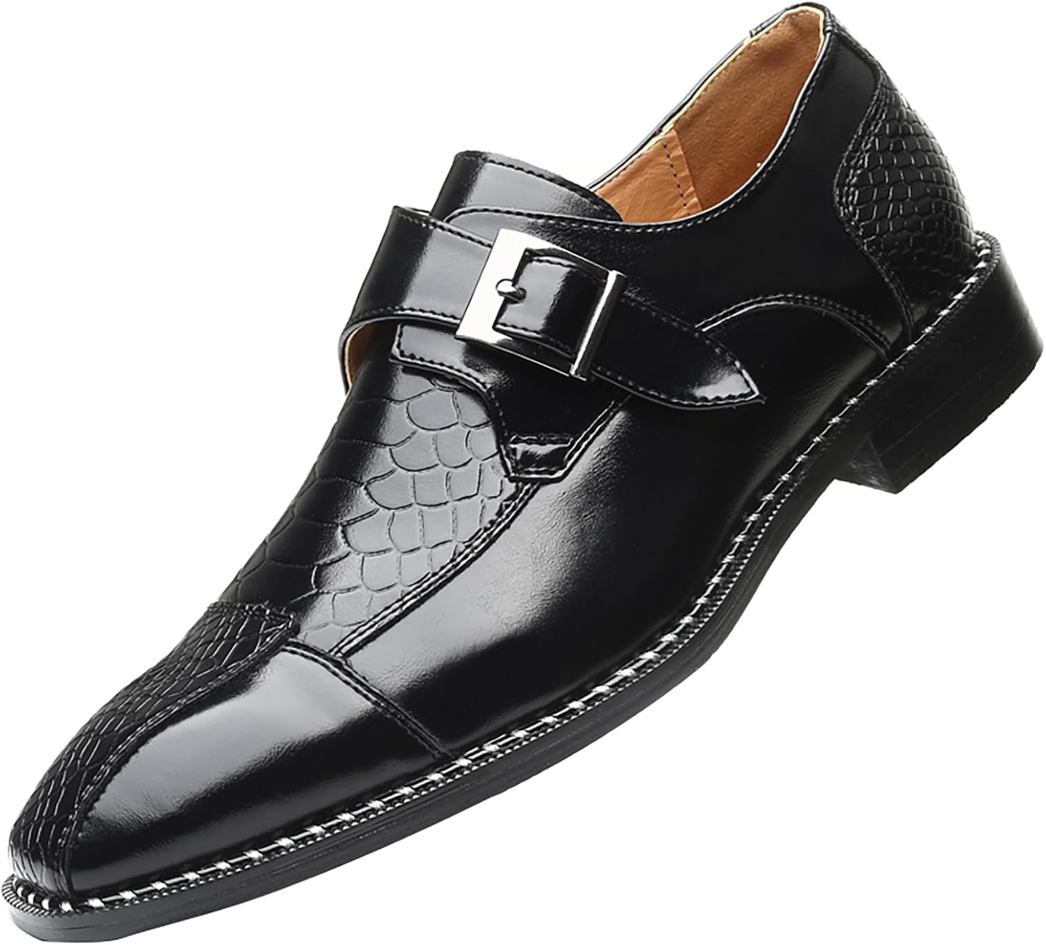 

Мужские туфли-оксфорды с заостренным носком и монковой пряжкой, винтажные повседневные слипоны, ручная строчка, каблук из стопки, широкие дерби для работы в офисе и деловой моды Gomehui, черный