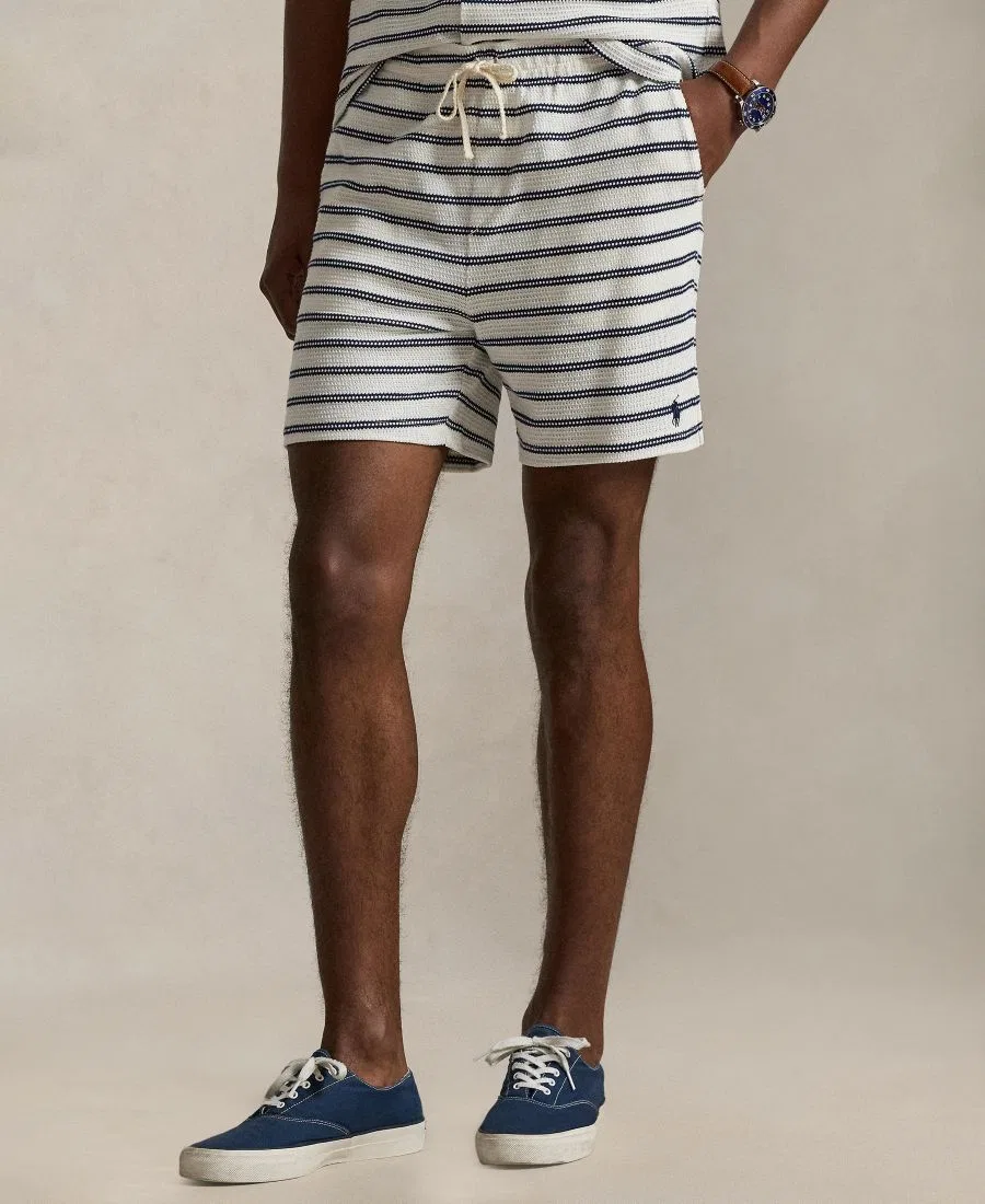 Мужские полосатые облегающие шорты Polo Ralph Lauren, Pale Cream/Newport Navy