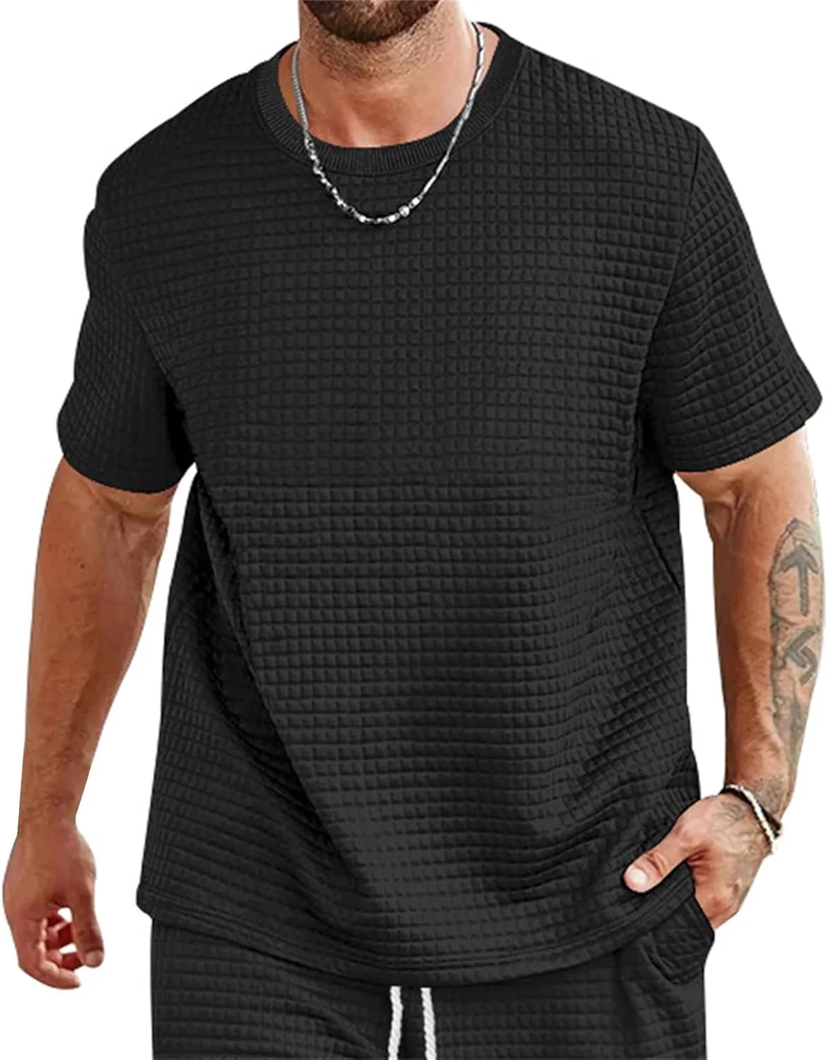 

Мужская футболка с коротким рукавом и вафельной вязкой XDFVC