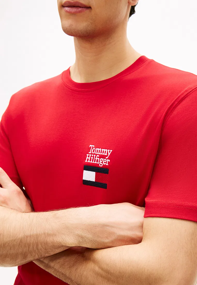Футболка с вышивкой логотипа, круглый вырез, TH Mainline Tommy Hilfiger, красный — фото 3