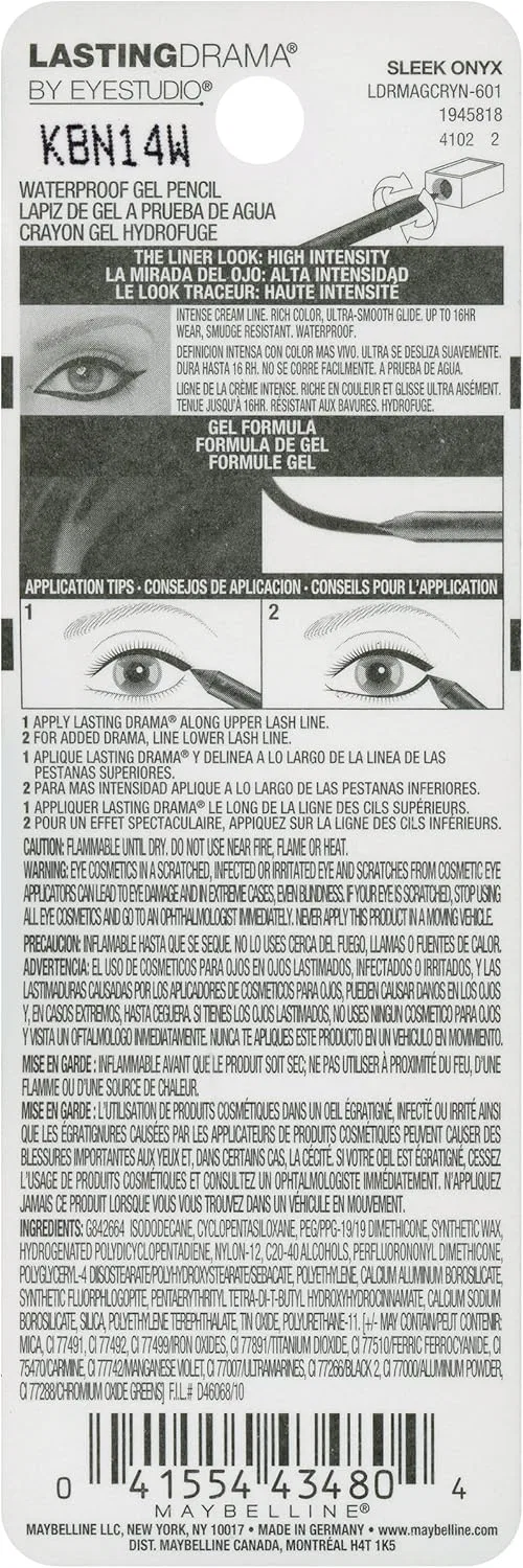 Карандаш для глаз гелевый водостойкий Maybelline New York Eyestudio Lasting Drama, Smooth Onyx, 0.038 унции — фото 3