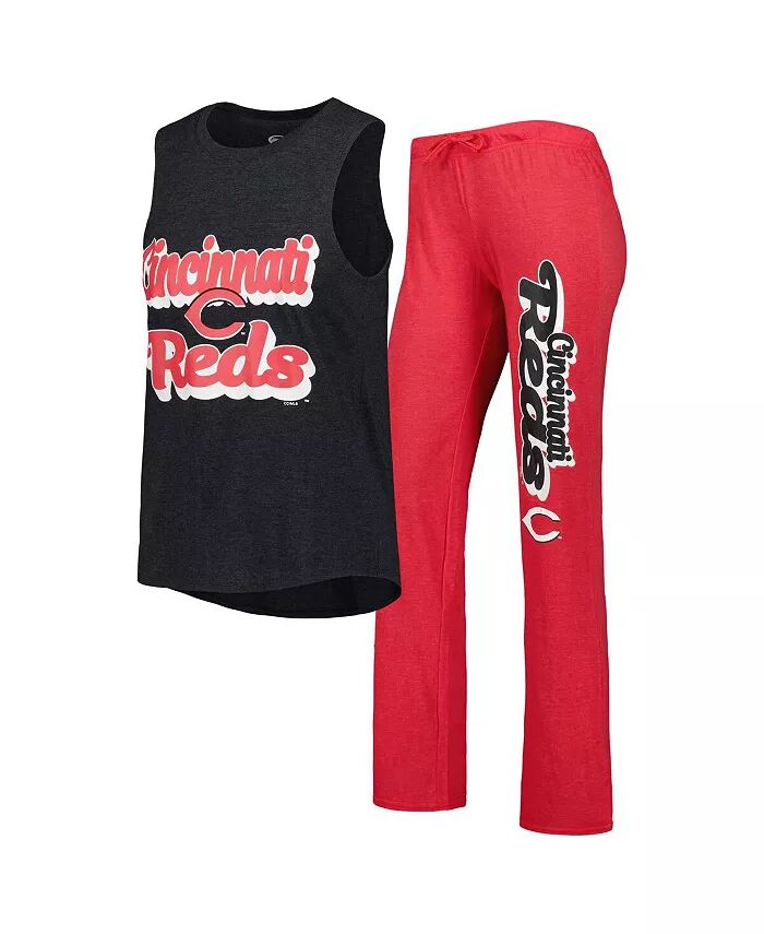 

Женский комплект для сна: майка и штаны Meter Muscle с надписью Cincinnati Reds, цвет: красный, черный Concepts Sport