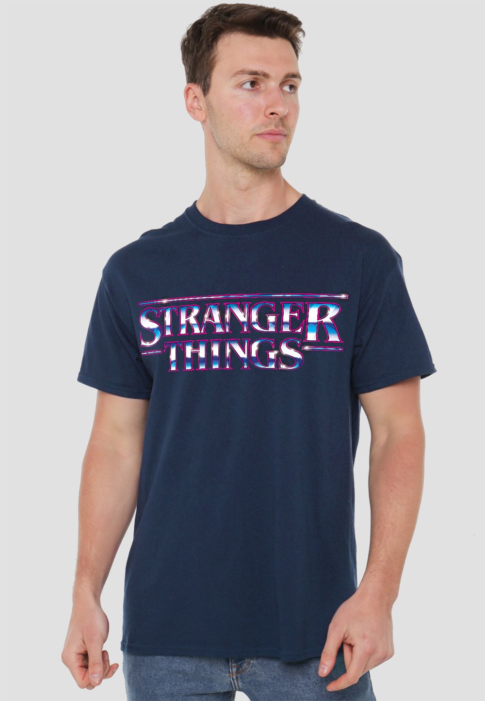 

Футболка с принтом STRANGER THINGS CHROME METAL LOGO Cotton Soul, синий