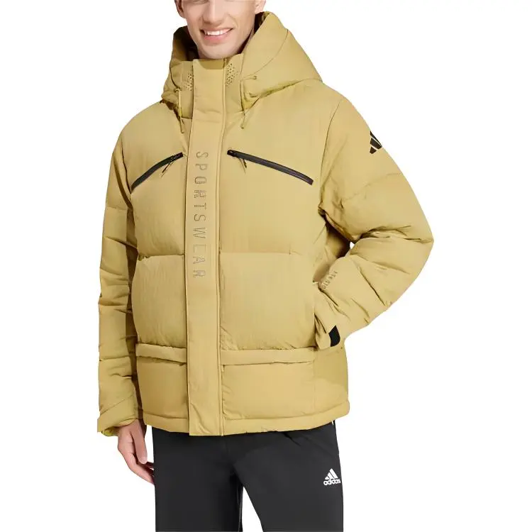 Adidas Мужская пуховая куртка цвета хаки, Khaki Brown — фото 4