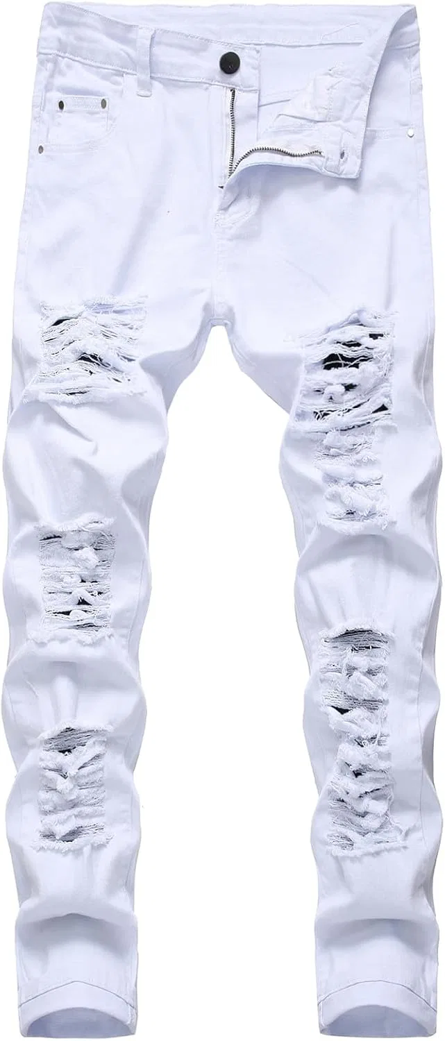 Джинсы прямые потертые Slim Fit, белый