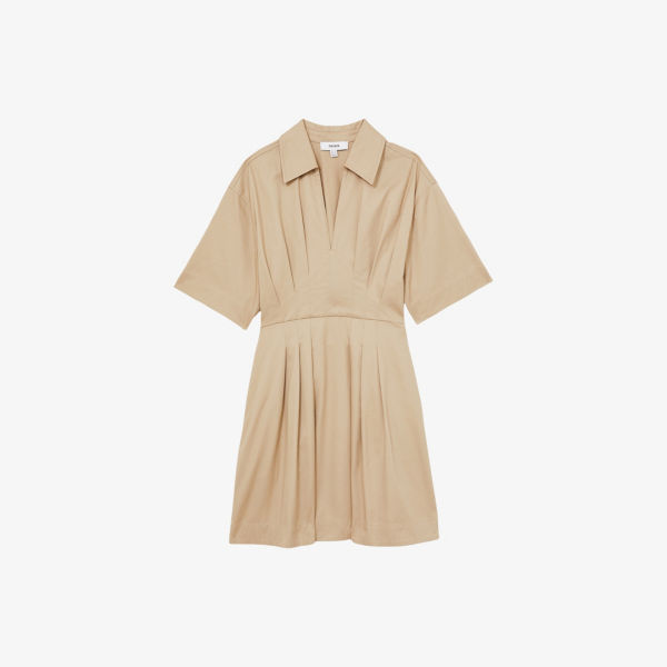 

Мини-платье Reiss хлопковое с короткими рукавами, бежевый