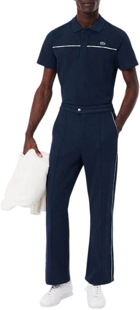 Поло Lacoste, мужское, с контрастной окантовкой, Navy Blue — фото 4
