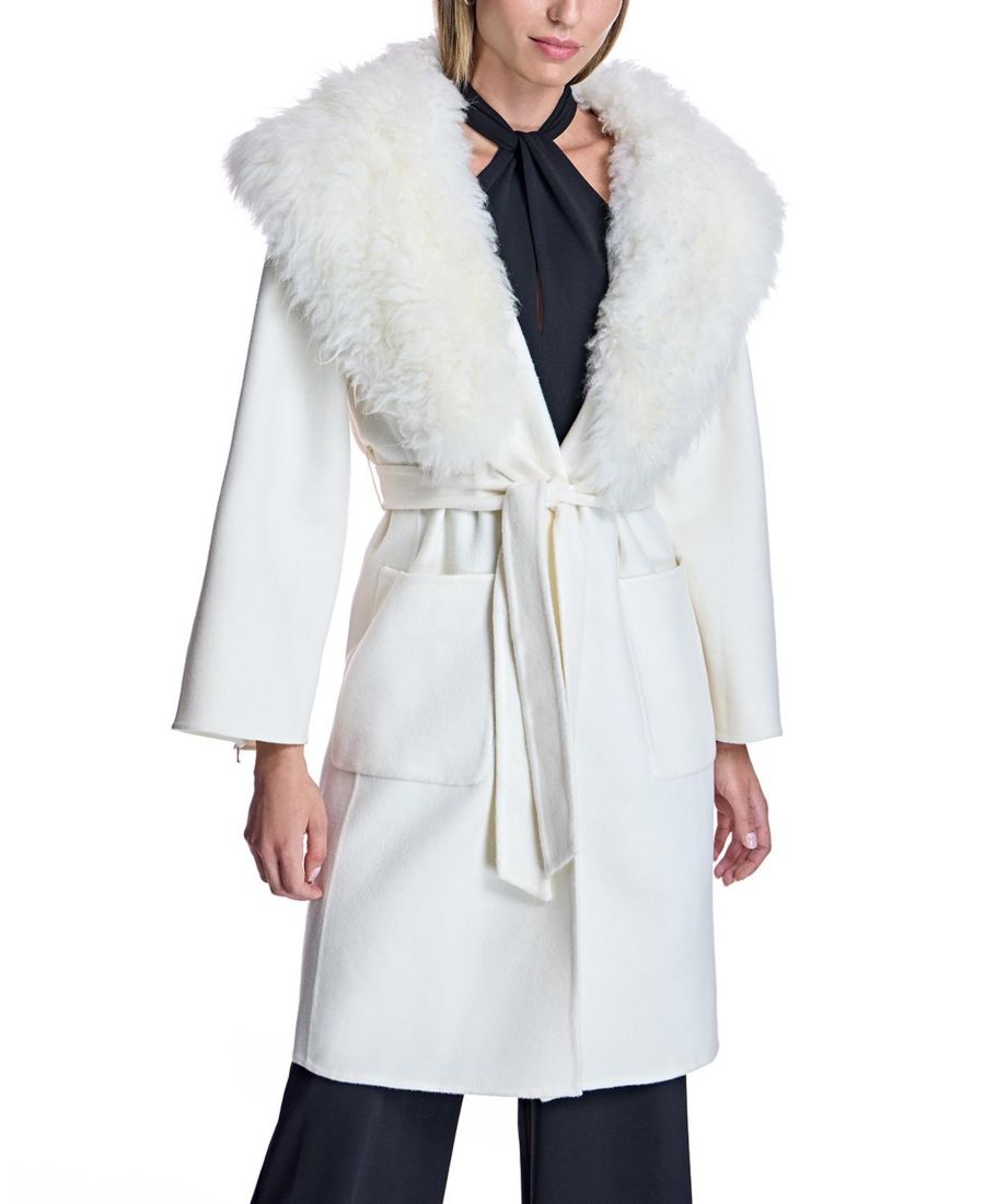 

Женское пальто из смесовой шерсти с поясом Julia & Stella By Maximilian, White