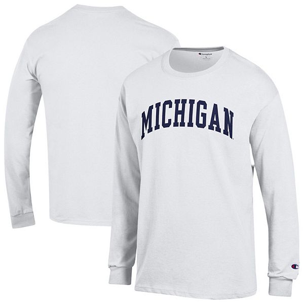 

Мужская белая футболка michigan wolverines basic arch с длинным рукавом Champion