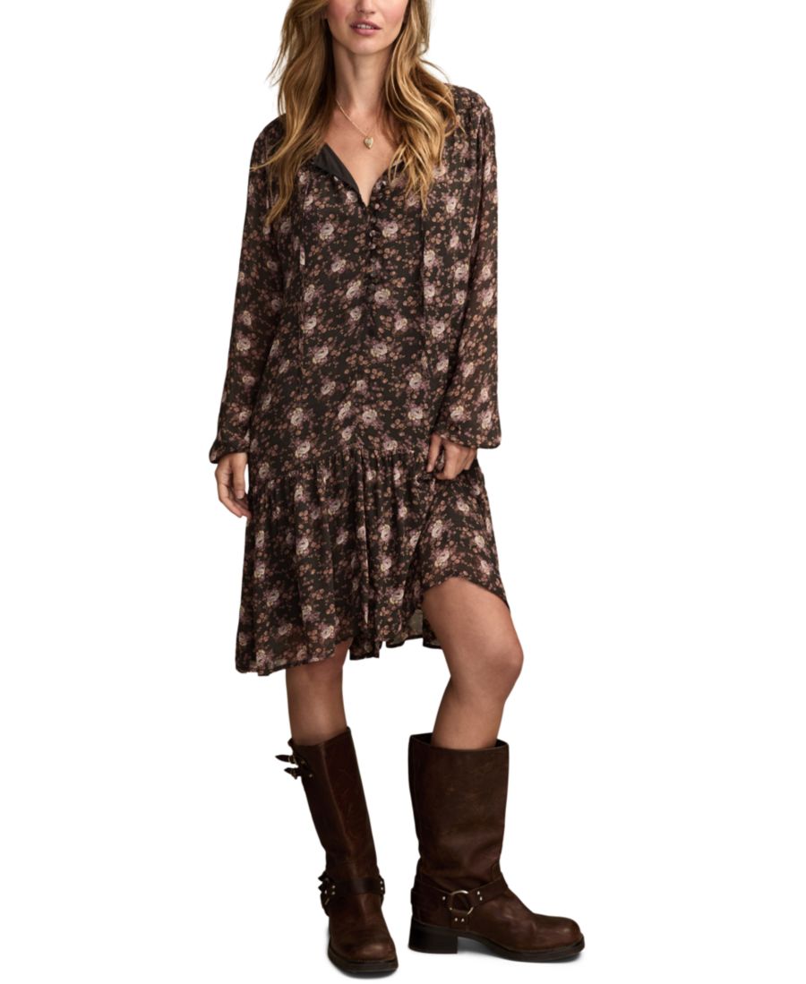 

Женское мини-платье с заниженной талией и цветочным принтом Lucky Brand, Black Multi