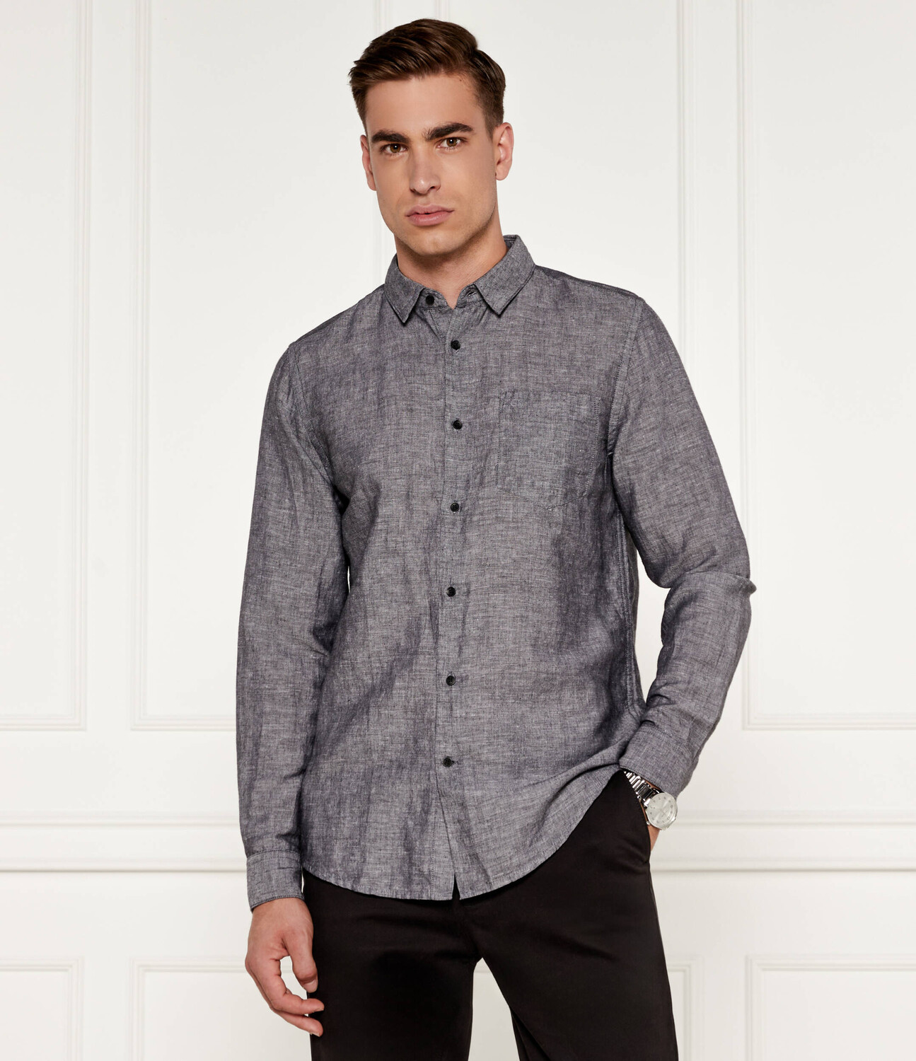 

Льняная рубашка Calvin Klein Regular Fit, серый