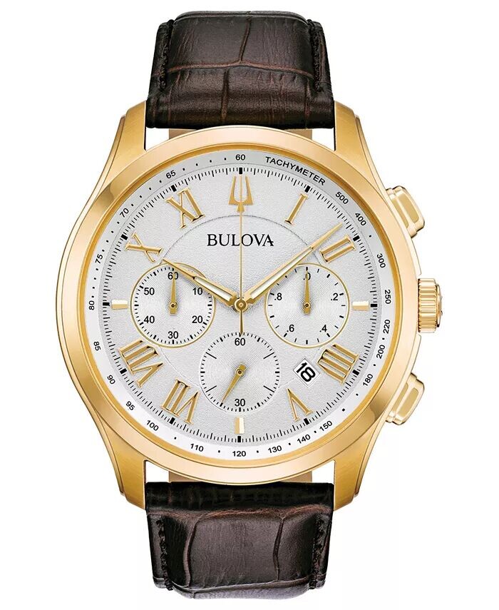 

Мужские часы с хронографом Wilton на коричневом кожаном ремешке 46,5 мм Bulova