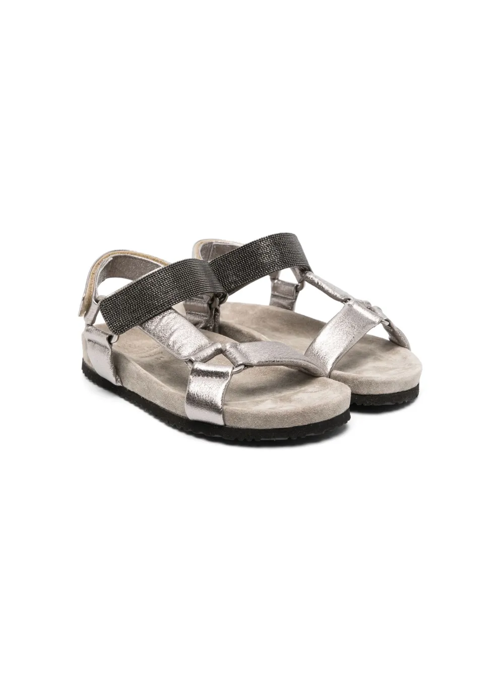 

Сандалии на липучках с эффектом металлик Brunello Cucinelli Kids, серый