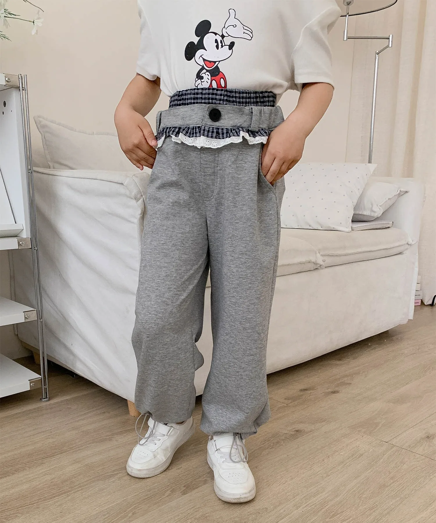Широкие спортивные штаны с оборками Aimoha Kids, gray