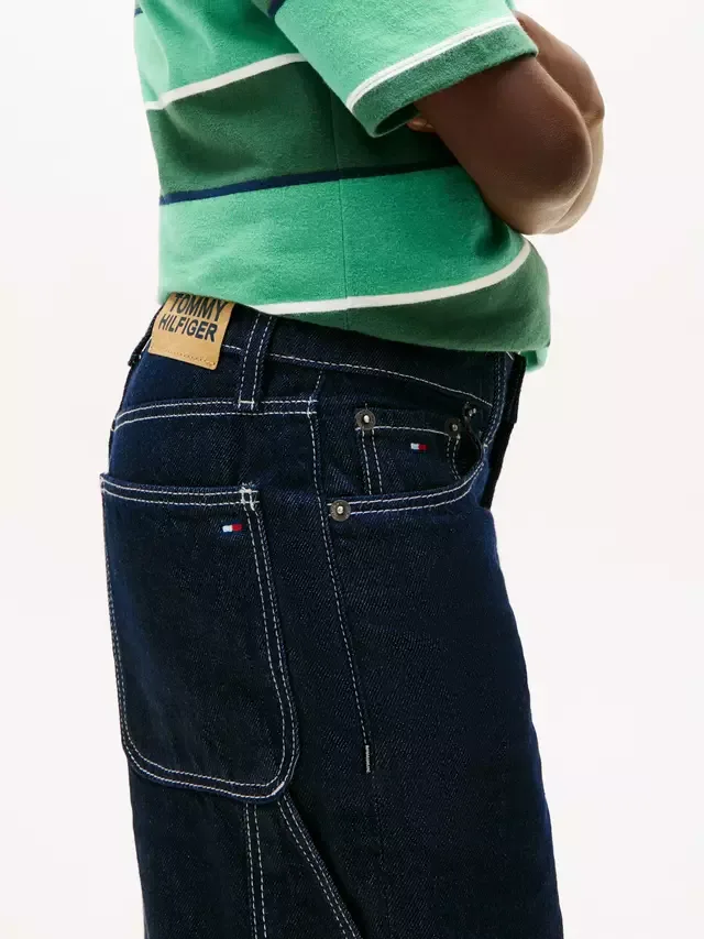 Детские свободные джинсовые шорты из рваной ткани, темно-синие Tommy Hilfiger — фото 4