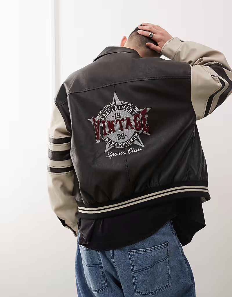 

Восстановленная винтажная университетская куртка-бомбер в монохромном исполнении Reclaimed Vintage