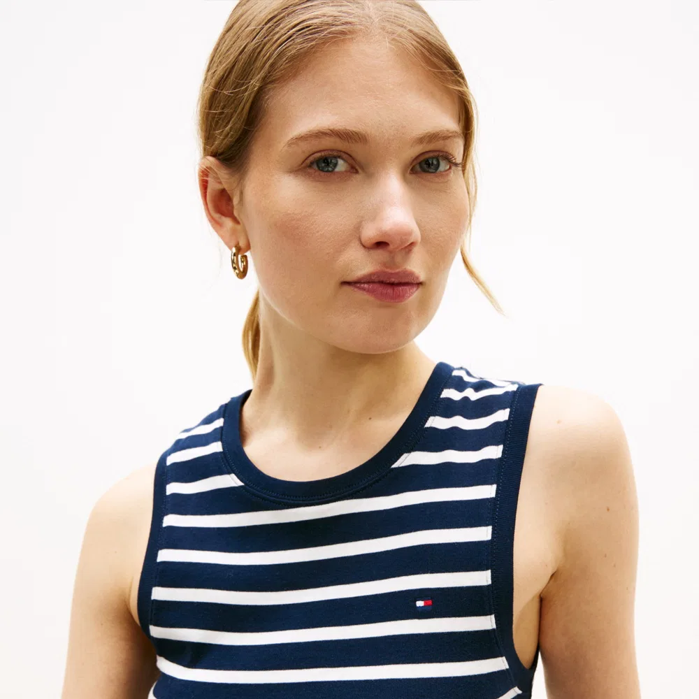 Женский хлопковый топ в рубчик от Tommy Hilfiger Women, тёмно-синий — фото 4
