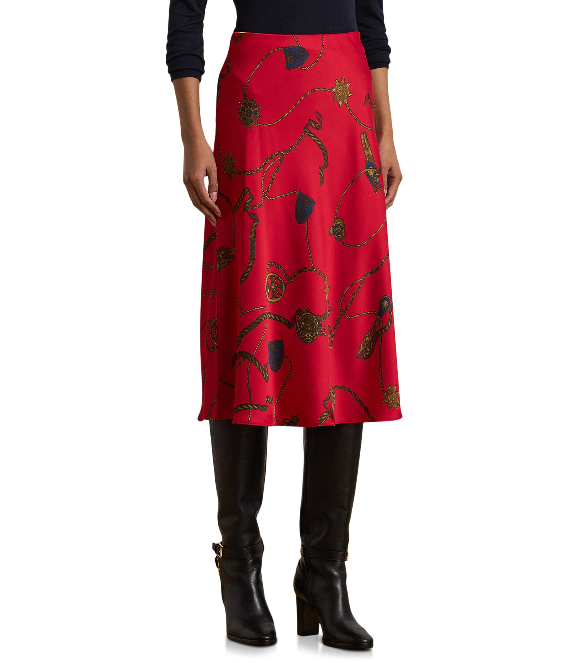 

Юбка Lauren Ralph Lauren Belting-Print Satin Charmeuse Midi Skirt, Red Multi