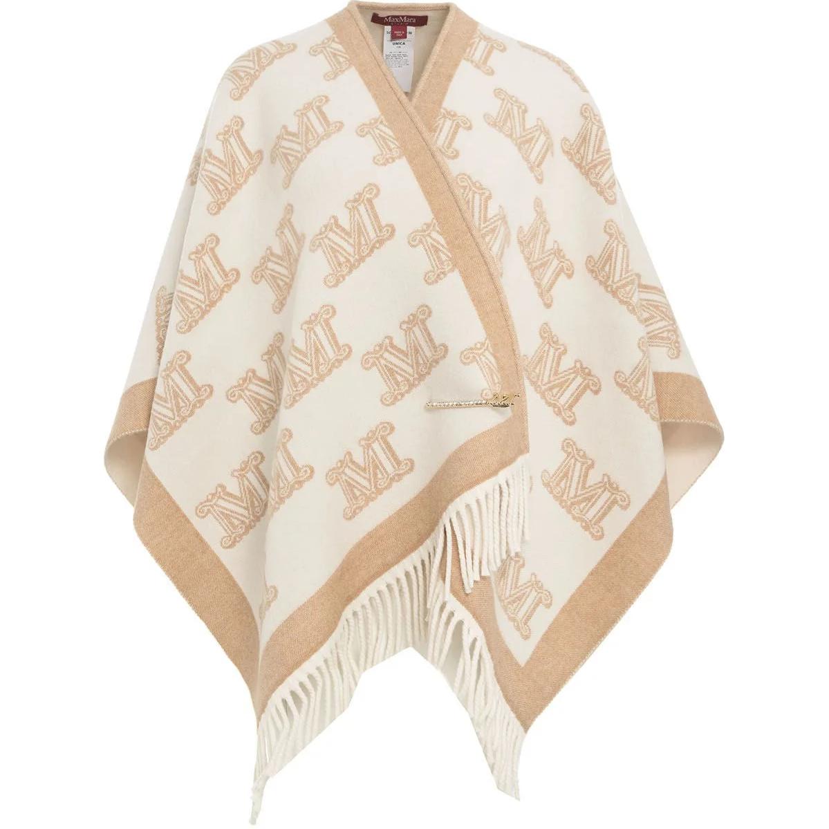 

MaxMara Studio Плащ с бахромой и логотипом, Ecru