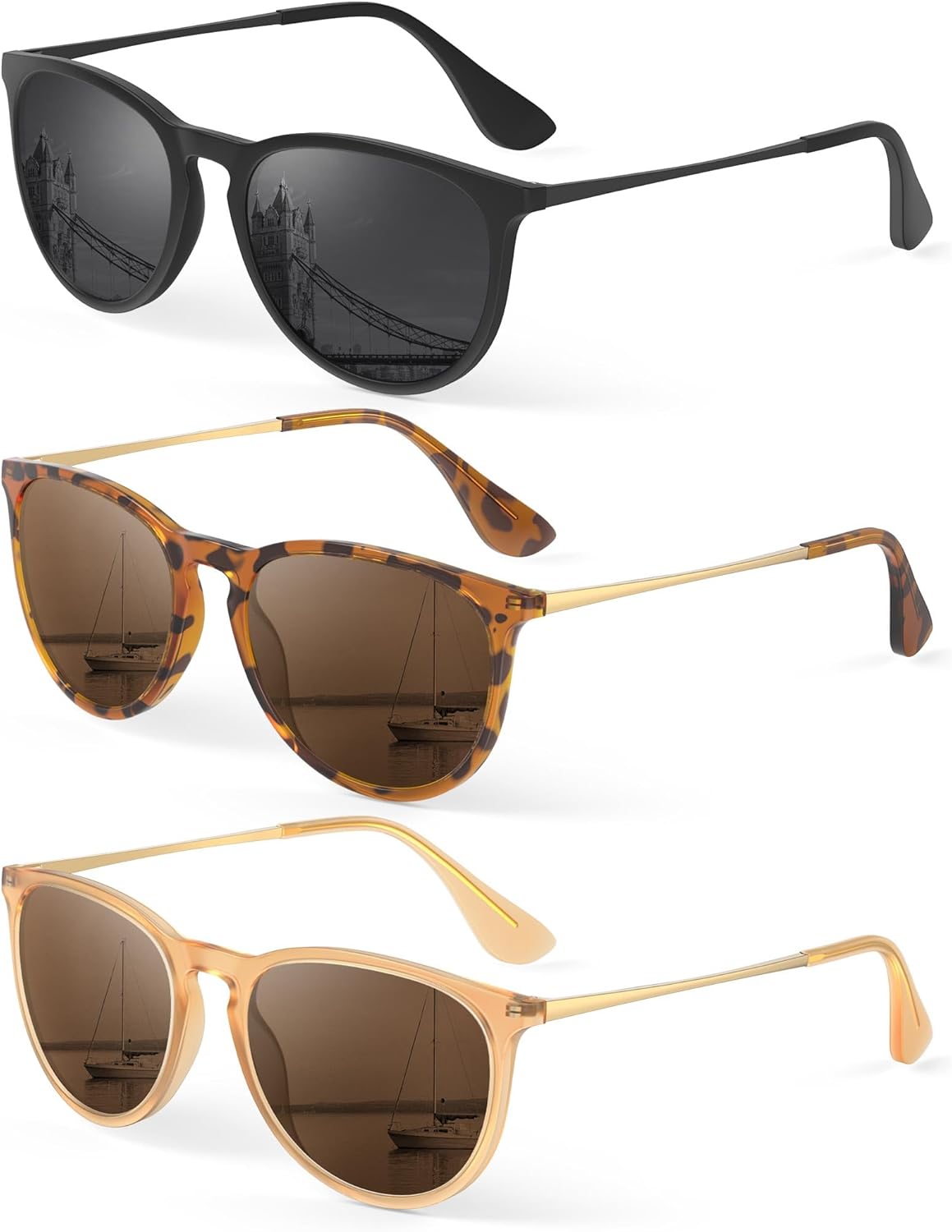 

Женские поляризованные солнцезащитные очки KALIYADI: модные солнцезащитные очки с защитой от УФ-излучения UV400 в стиле ретро для вечеринок, пляжа и шопинга, C10 Black/Grey + Leopard/Brown + Khakik/Tea Brown