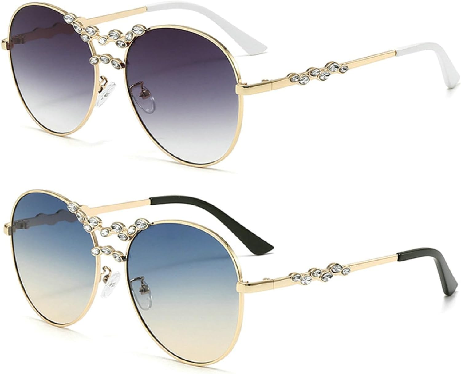 

Ретро-солнцезащитные очки-пилот с бриллиантами для женщин и мужчин, модные классические солнцезащитные очки в стиле 70-х с стразами, винтажные, 2 шт mincl, 2pcs-gray&blue