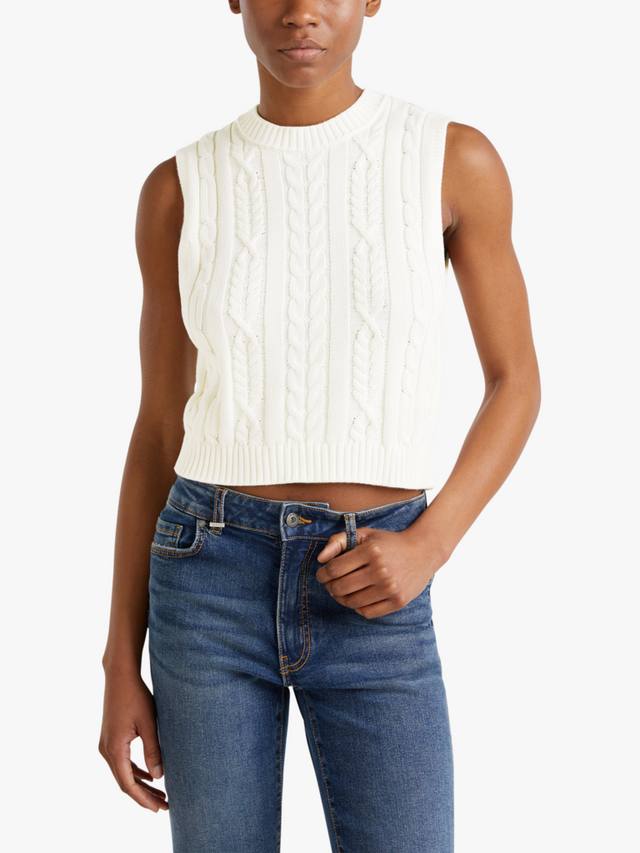 

Майка из кабельного трикотажа Benetton, цвет White Cream
