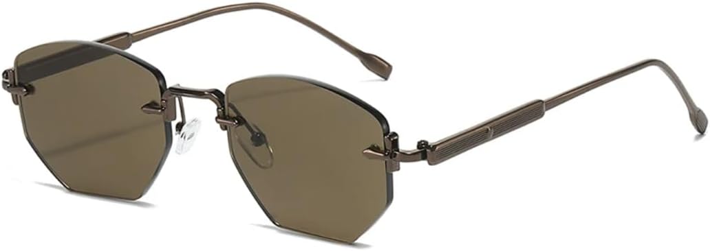 

Ретро-солнцезащитные очки квадратной формы с многоугольными линзами для женщин, модные без оправы, прозрачные линзы Ocean, защита от УФ-излучения UV400 для мужчин UATXTAU, Bronze Tea