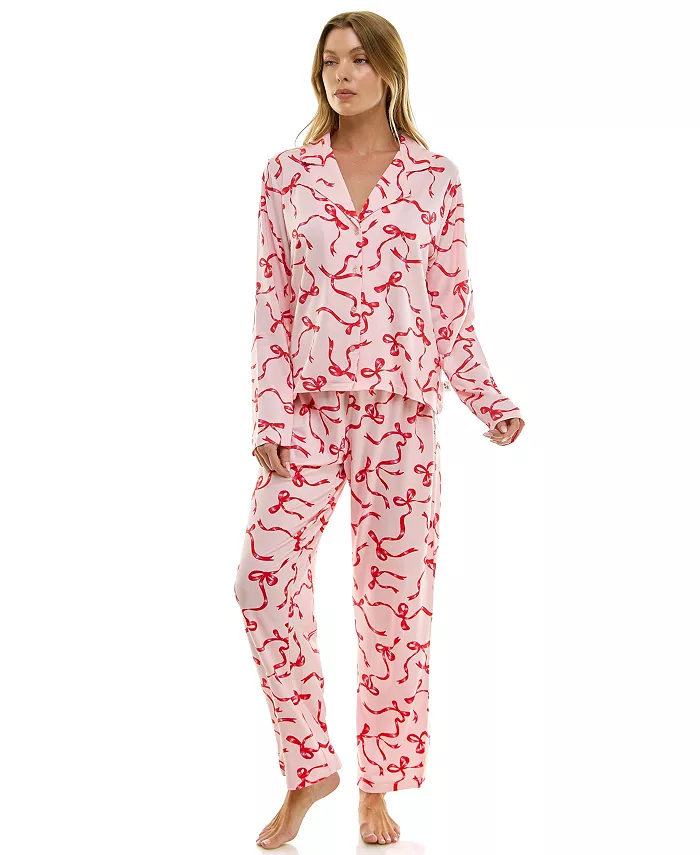 

Женский комплект из топа с длинными рукавами и брюк с вырезным воротником Sincerely Jules, розовый