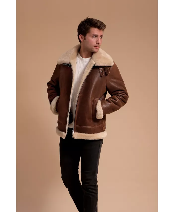 

Мужская кожаная куртка из овчины, коричневая Furniq UK, коричневый