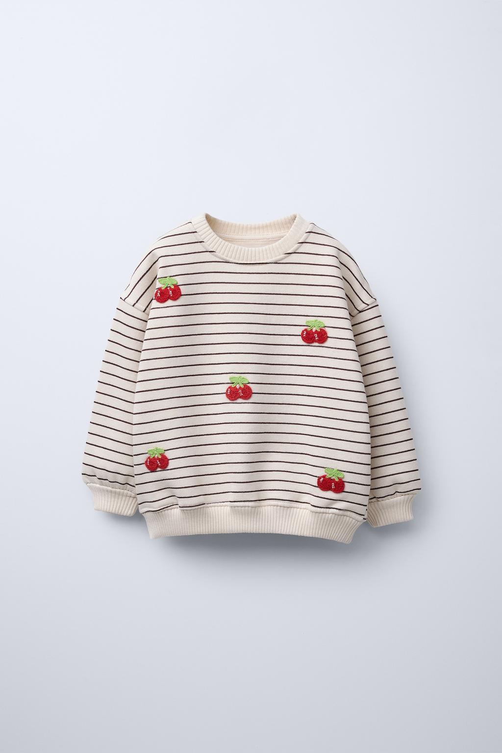 

Толстовка с вышитыми вишневыми полосами ZARA, экрю