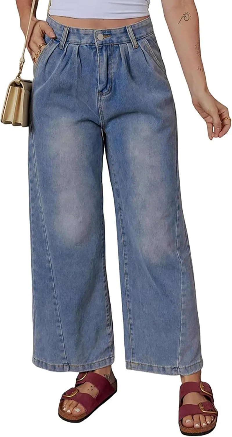 

Женские джинсы-бойфренды укороченные с высокой талией QLAUYIOE