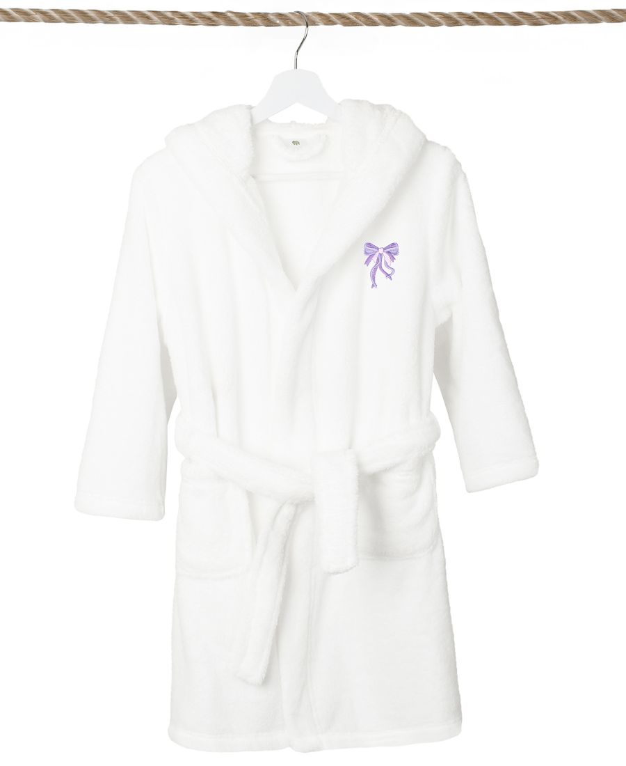 

Детский халат с бантом, супермягкий, с двойным начесом и капюшоном Linum Home, цвет white/purple
