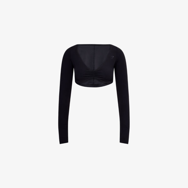 

Кроп-топ Gymshark с длинными рукавами и сборками, черный