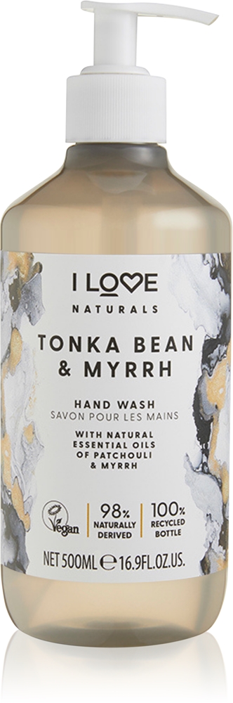 

Натуральное мыло для рук с бобами тонка и миррой I Love, 500 мл
