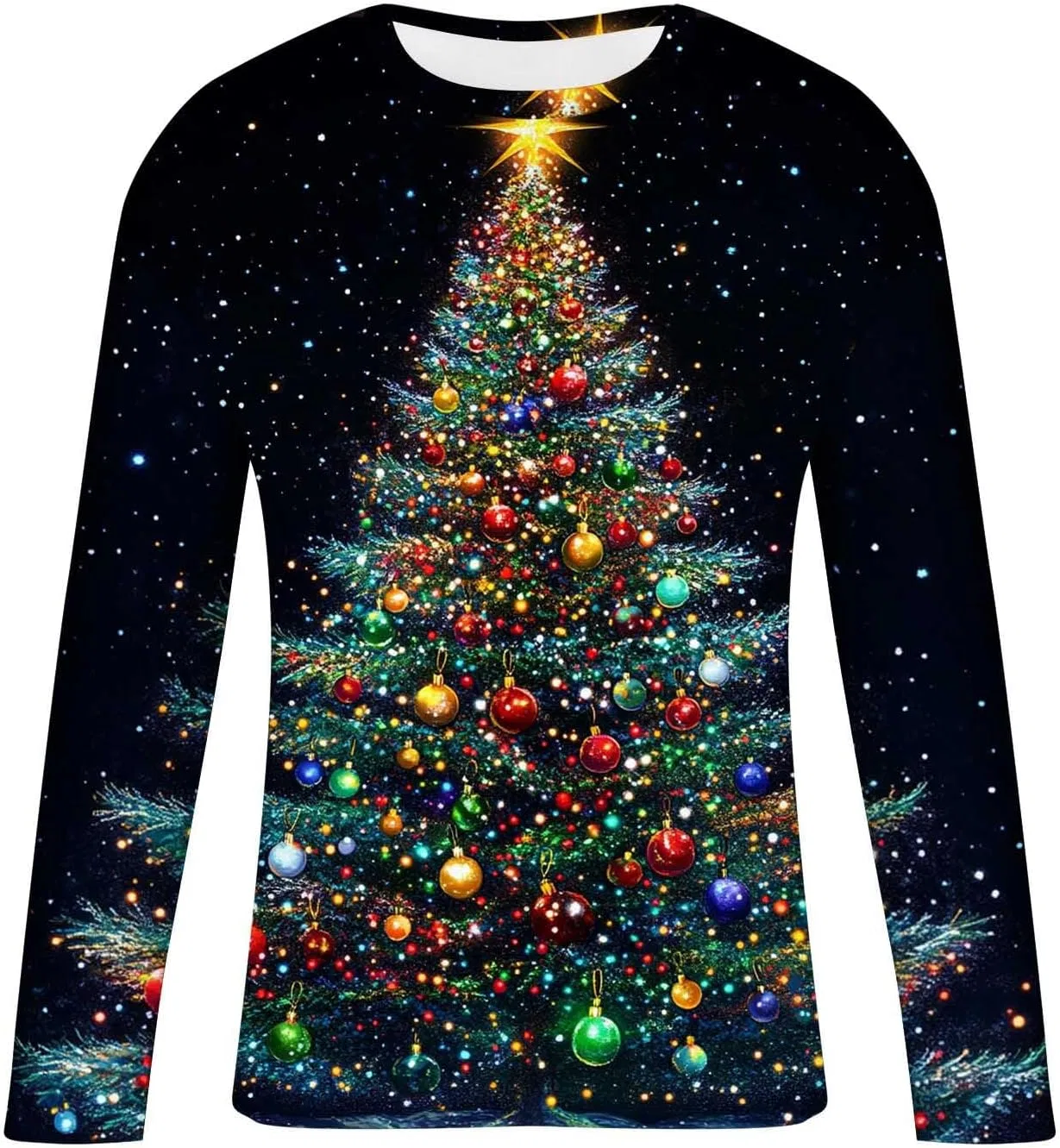 Футболка с длинным рукавом Big and Tall Ugly Xmas Tree для мужчин, пуловер, свитшот для вечеринки, размеры S-4XL Generic, темно-серый — фото 3