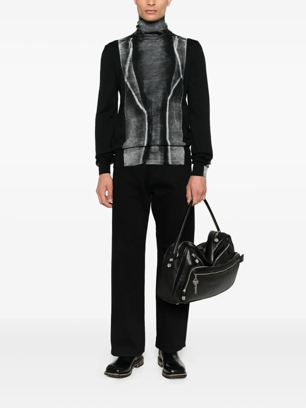 Свитер с высоким воротом и вставками MM6 Maison Margiela, черный — фото 2