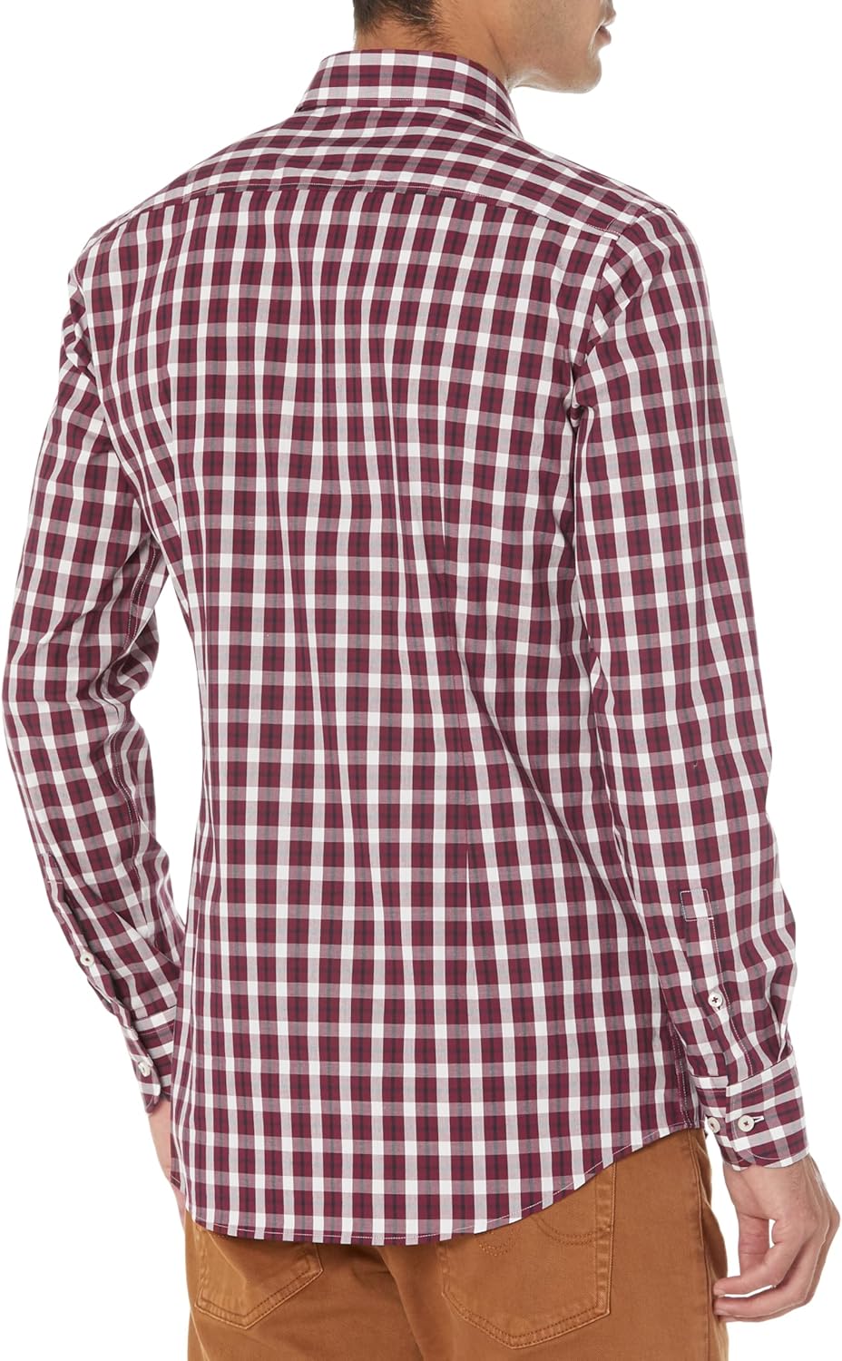 BOSS мужская хлопковая клетчатая рубашка на пуговицах, Dark Red Checks — фото 2